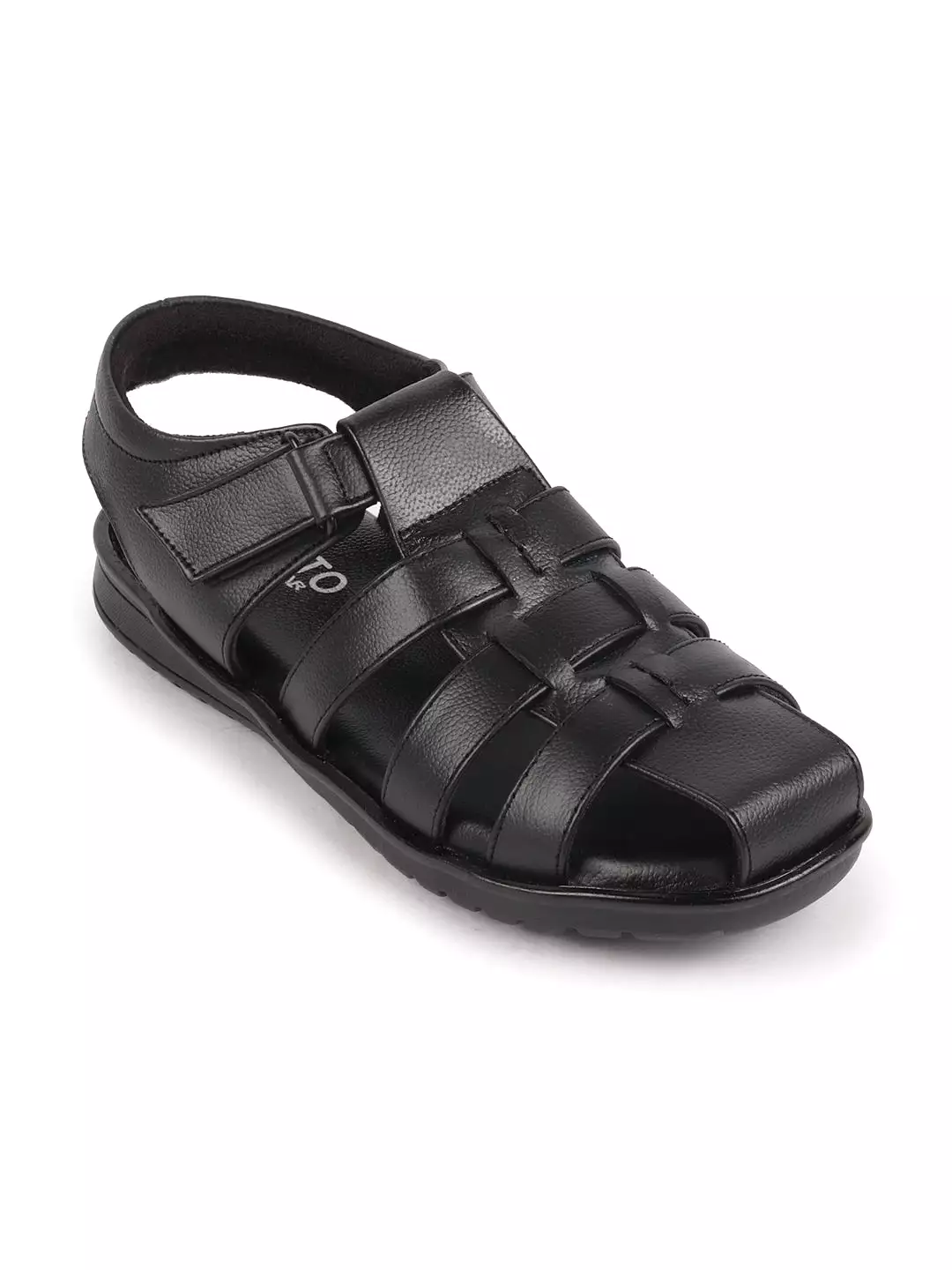 Men Black Genuine Leather Multi Strap Closed Toe Roman Sandals