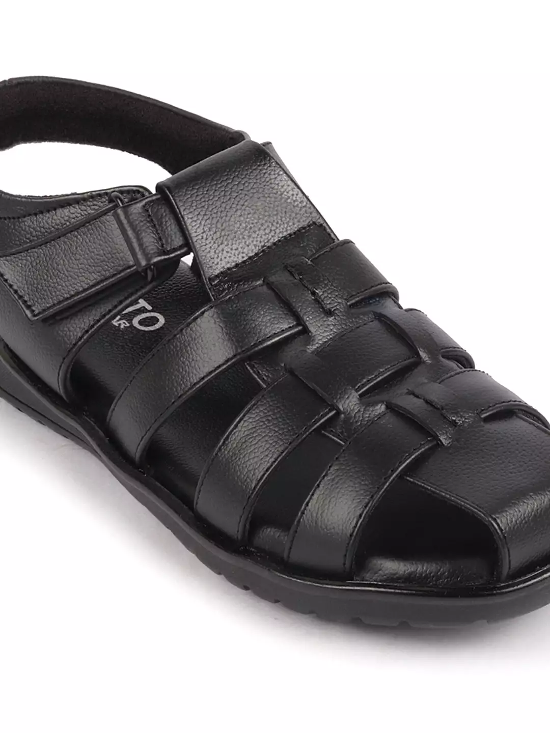 Men Black Genuine Leather Multi Strap Closed Toe Roman Sandals