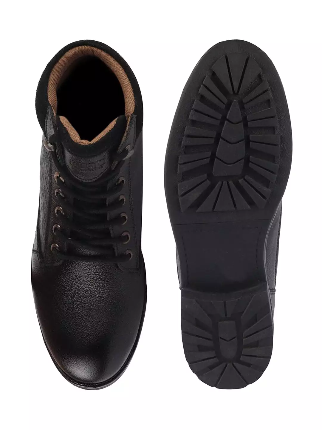 Men Black Leather Lace Up Mid Top Boots