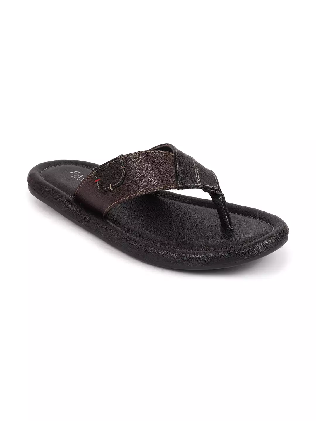 Men Black Stitched Design Indoor Outdoor Thong Slipper Sandals