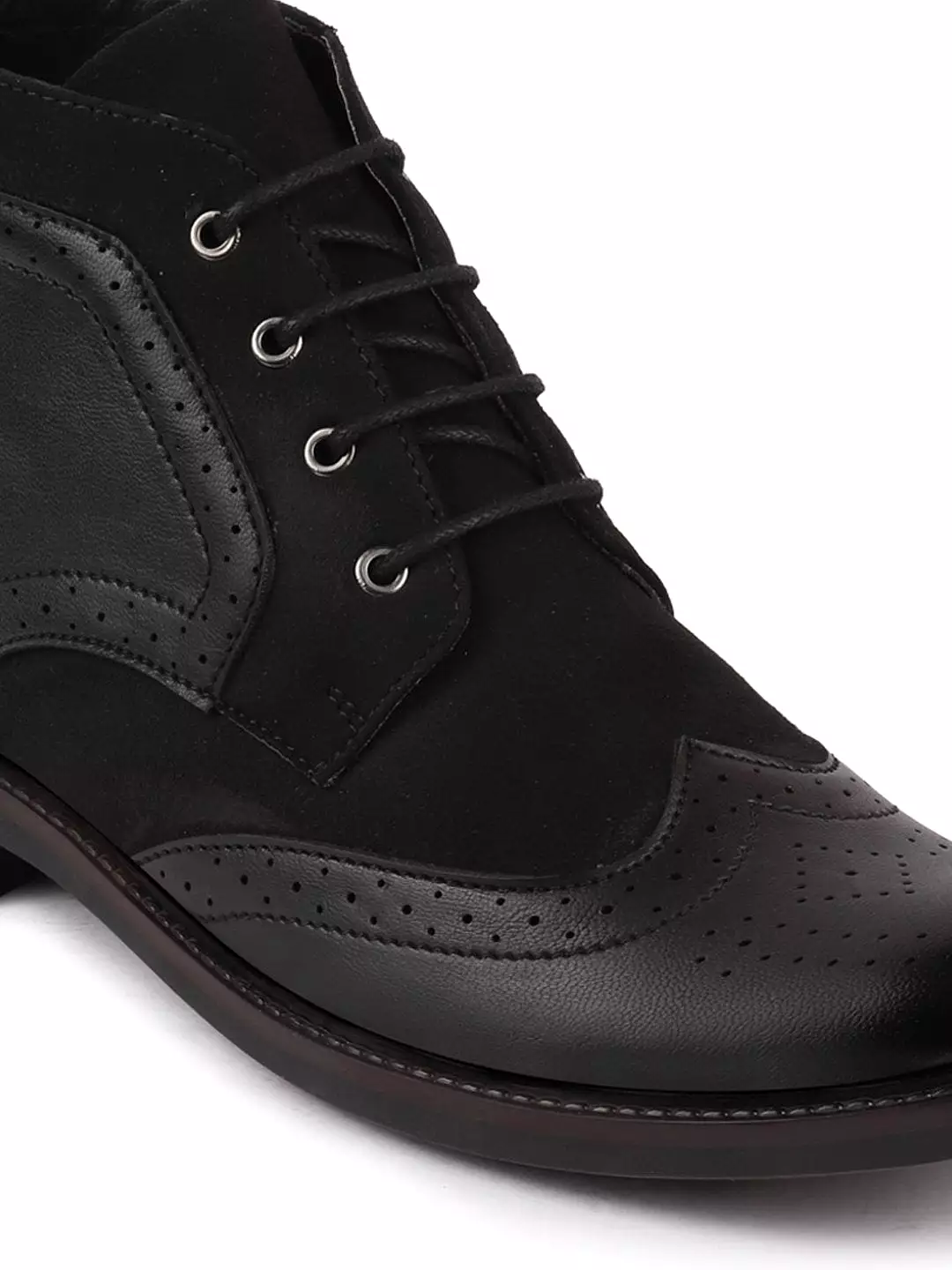 Men Black Wingtip Lace Up Boots