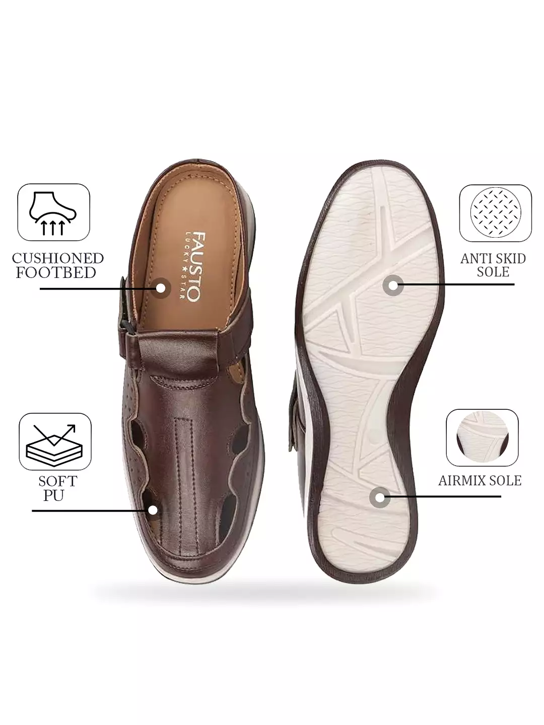 Men Brown Casual Back Open Perforated Day Long Comfort Slip On Sandals