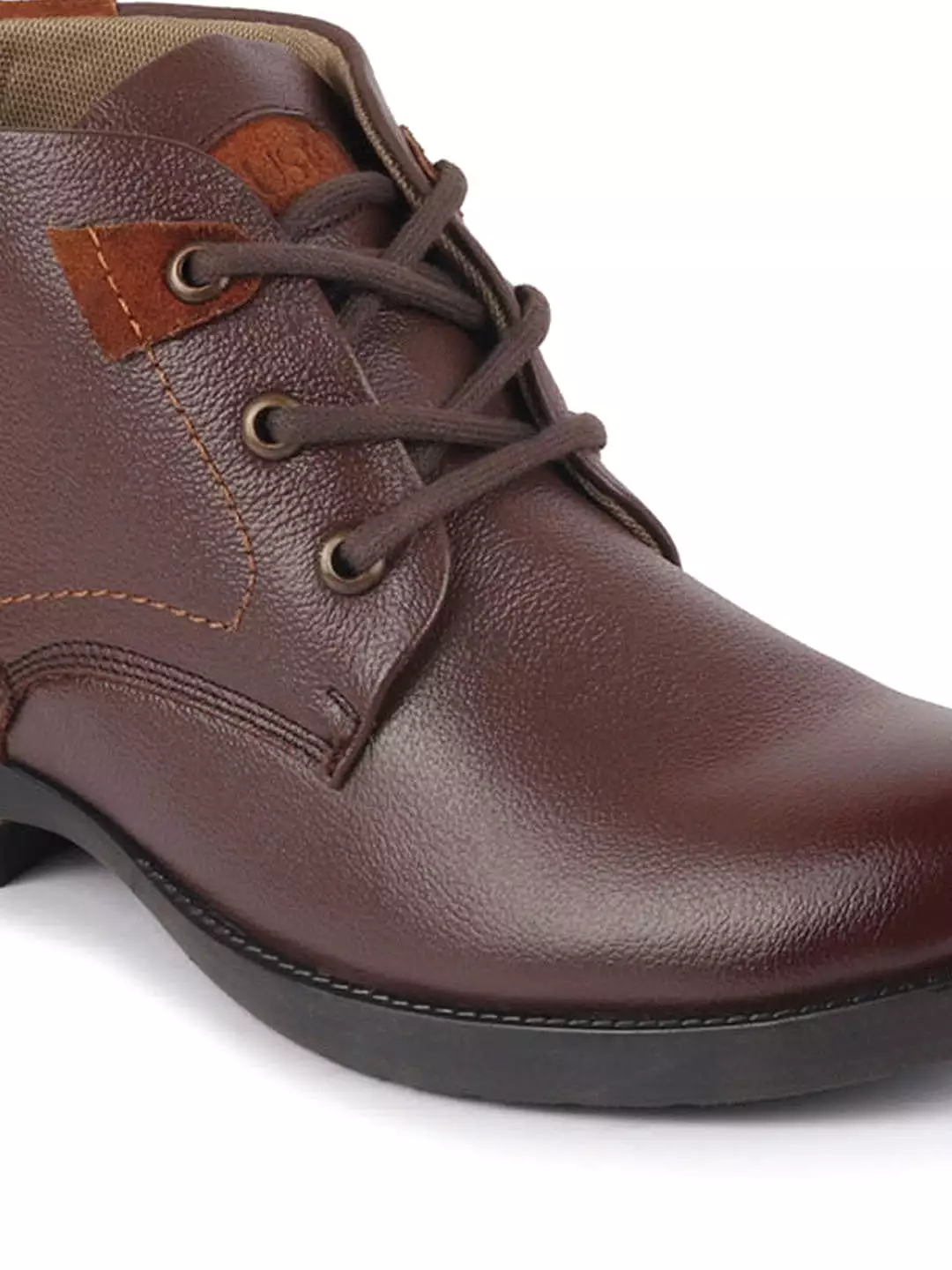 Men Brown Leather Lace Up Flat Boots