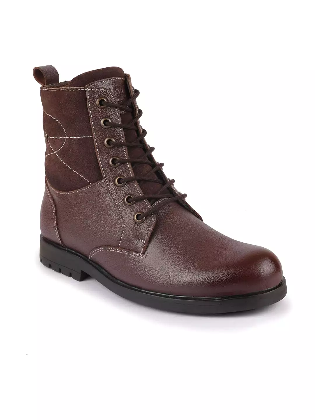 Men Brown Leather Lace Up High Top Boots