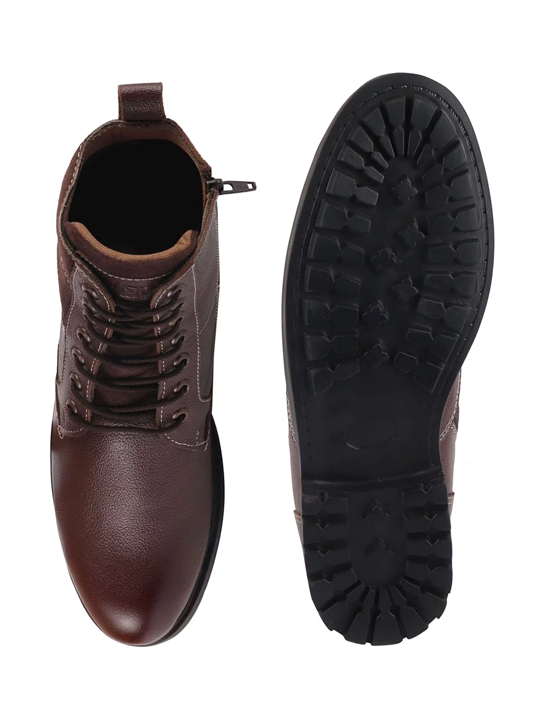 Men Brown Leather Lace Up High Top Boots