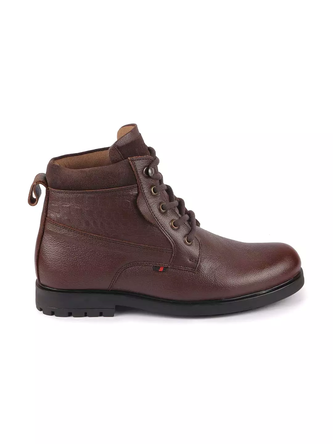 Men Brown Leather Lace Up Mid Top Boots