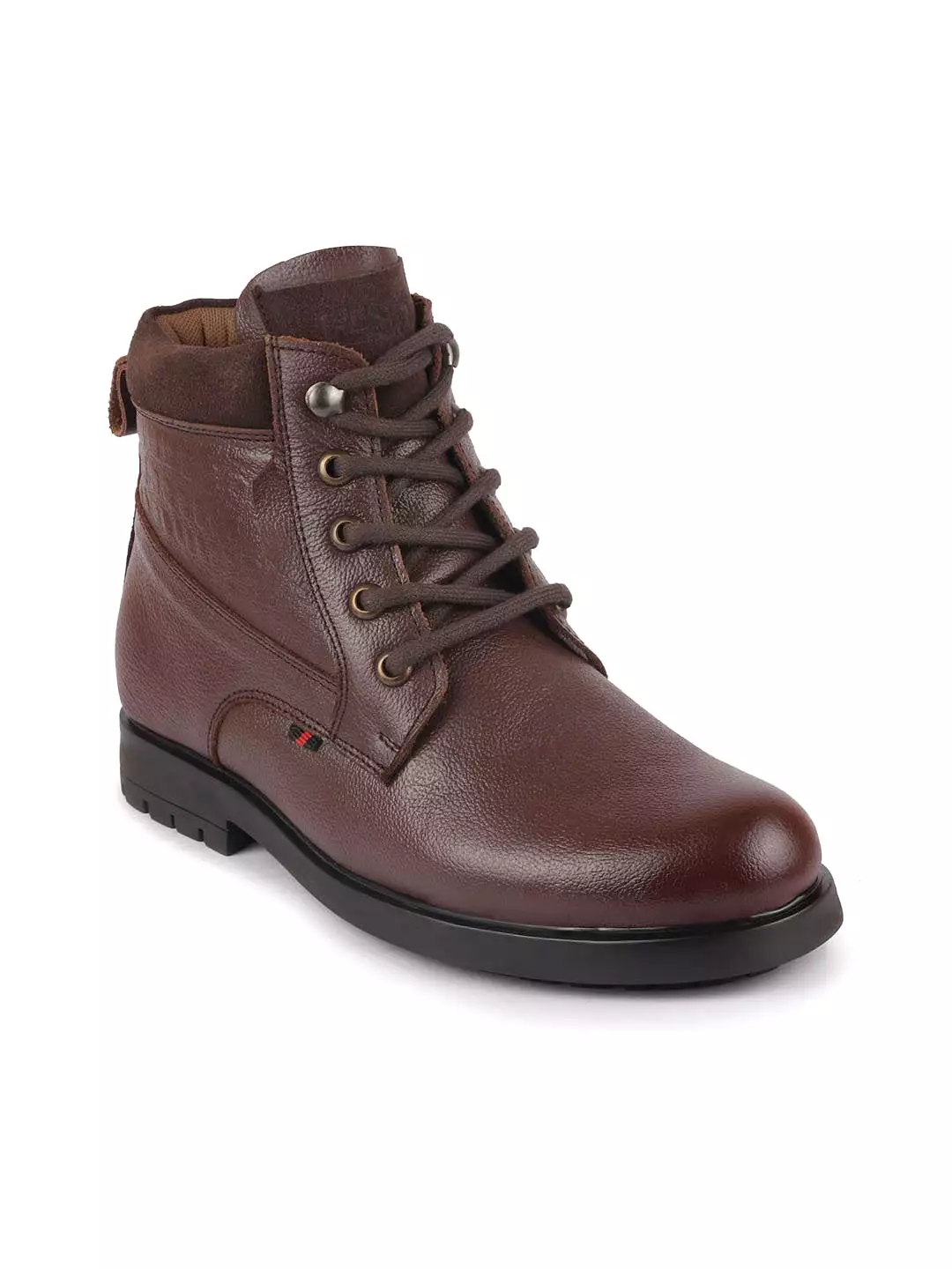 Men Brown Leather Lace Up Mid Top Boots