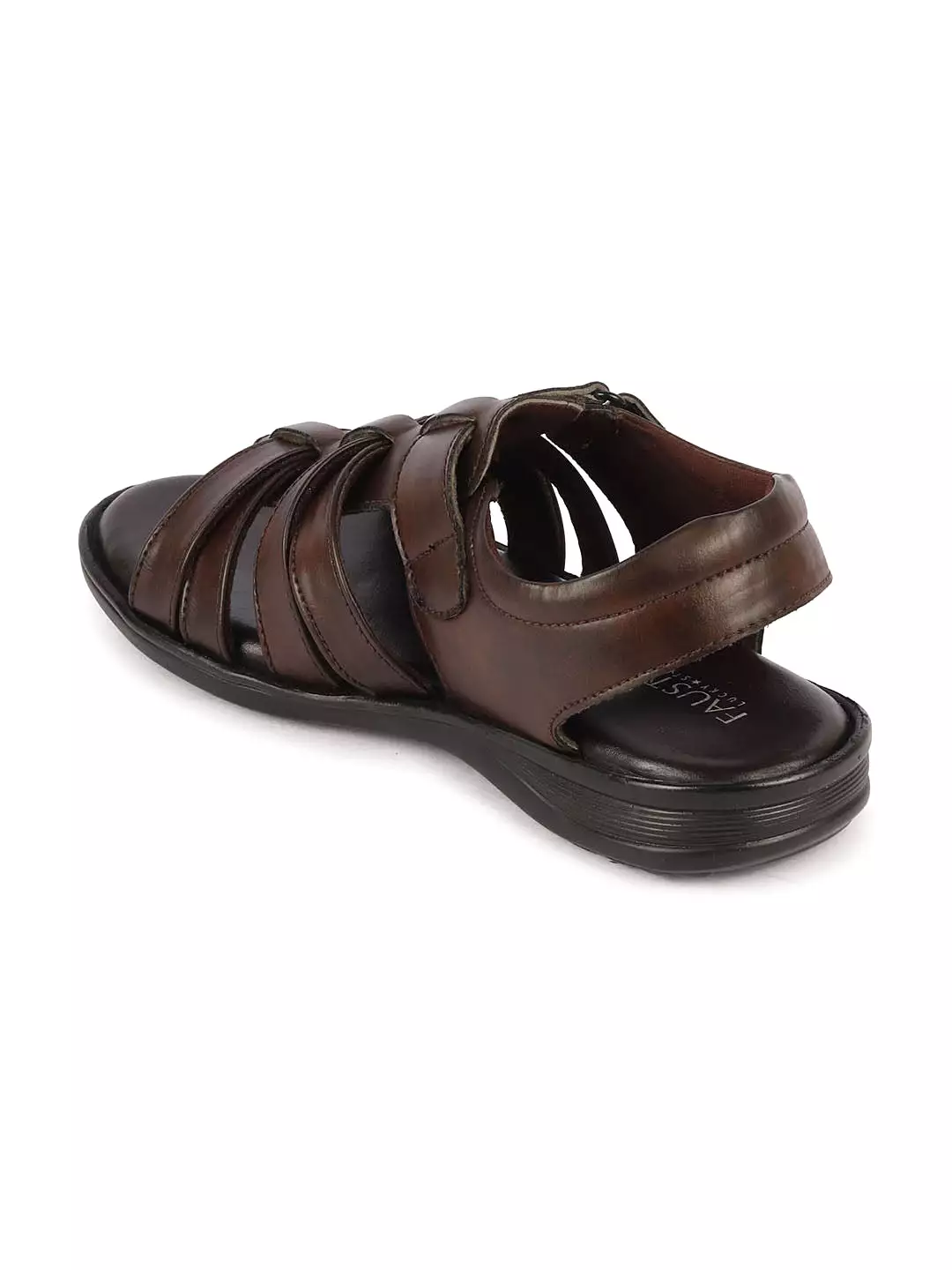 Men Brown Multi Cross Strap Broad Feet Open Toe Casual Dress Sandals