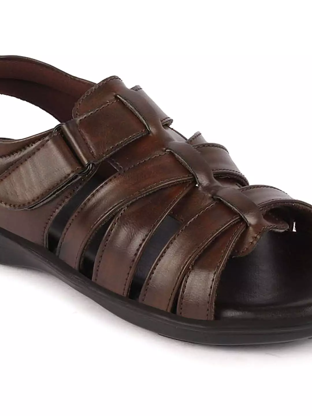 Men Brown Multi Cross Strap Broad Feet Open Toe Casual Dress Sandals