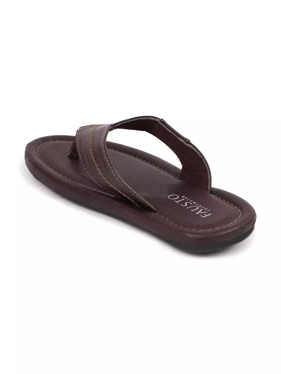 Men Brown Stitched Design Indoor Outdoor Thong Slipper Sandals