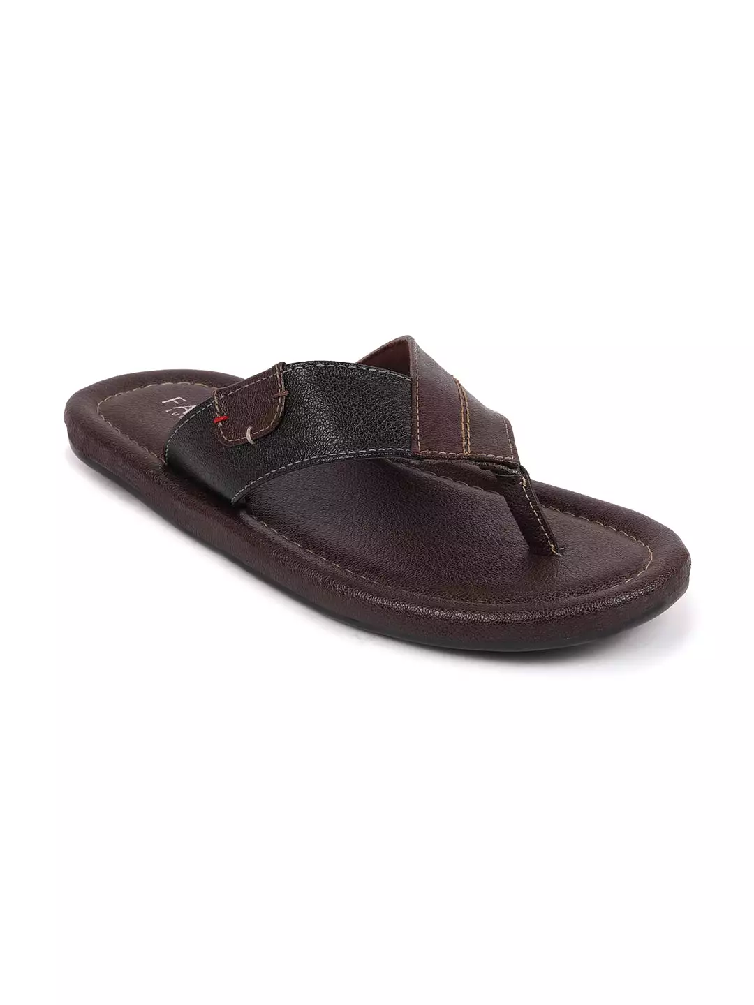 Men Brown Stitched Design Indoor Outdoor Thong Slipper Sandals