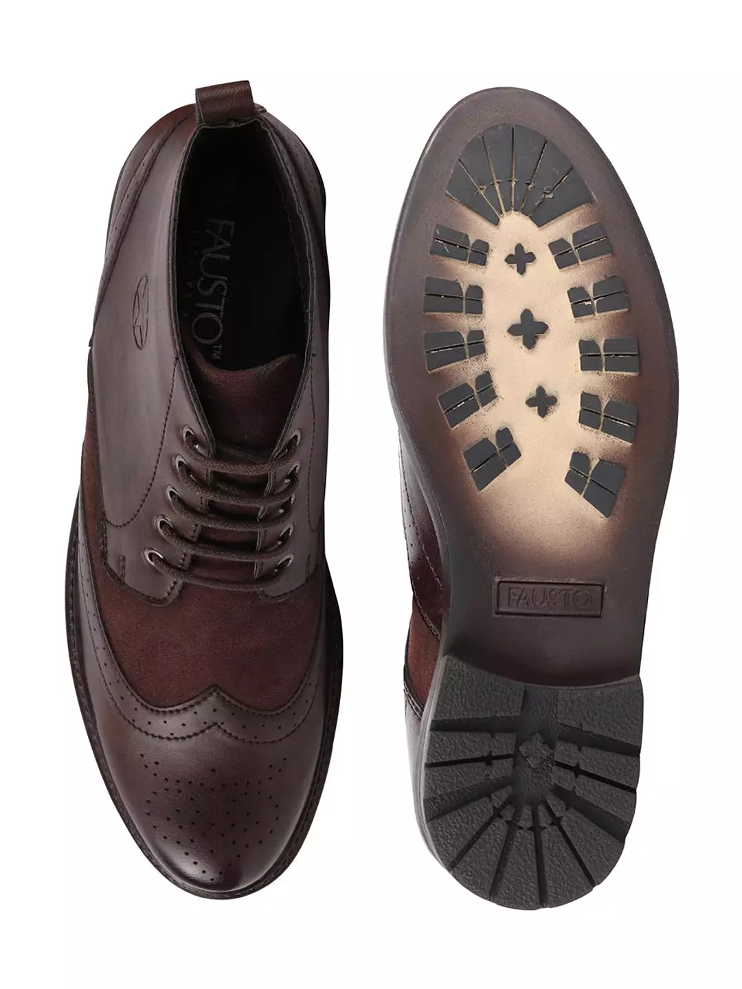 Men Brown Wingtip Lace Up Boots