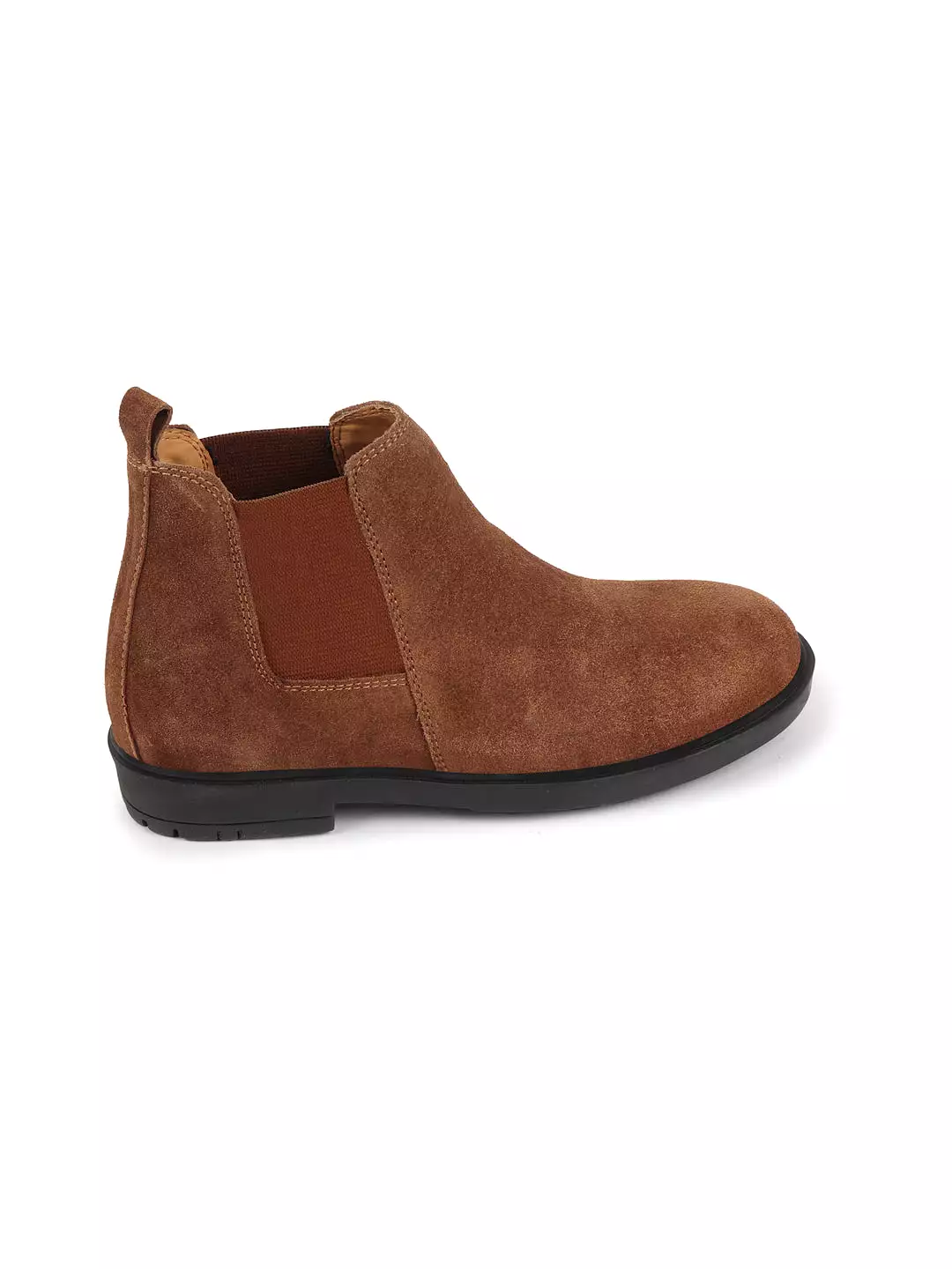 Men Camel Suede Leather Slip On Chelsea Boots