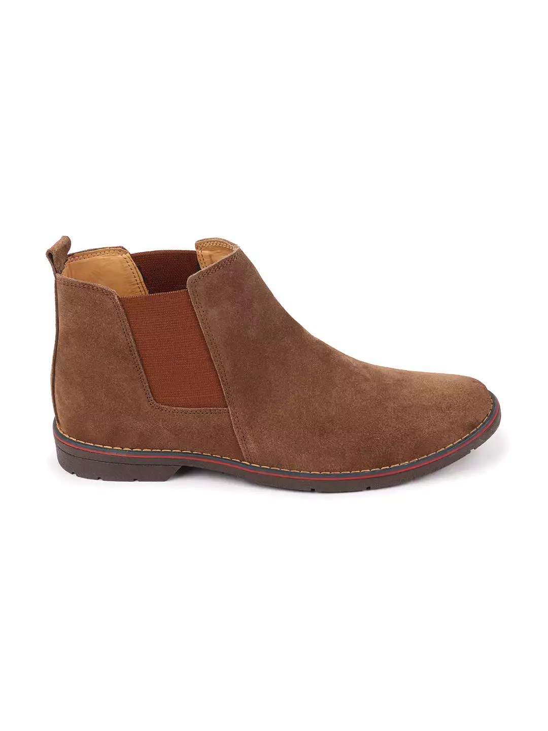 Men Light Brown Suede Leather Slip On Chelsea Boots