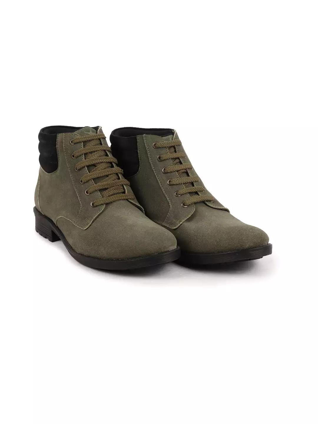 Men Olive Suede Leather Chukka High Ankle Boot For Biking|Hiking|Trekking