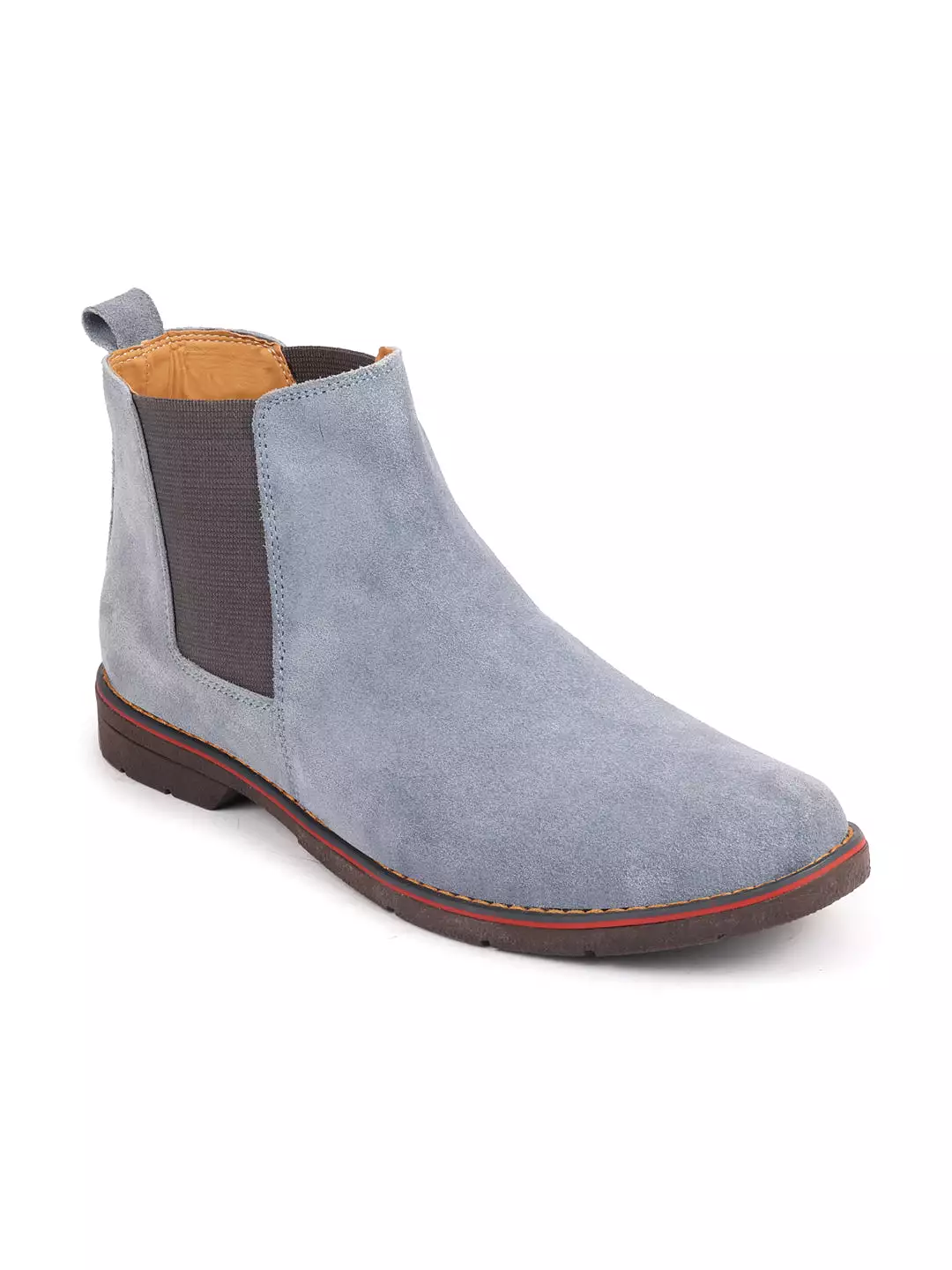 Men Sky Blue Suede Leather Slip On Chelsea Boots