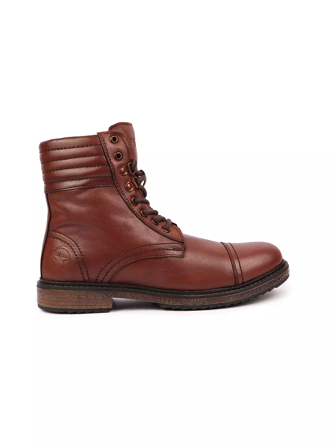 Men Tan High Ankle Genuine Leather 8-Eye Lace Up Cap Toe Welted Sole Winter Biker Boots