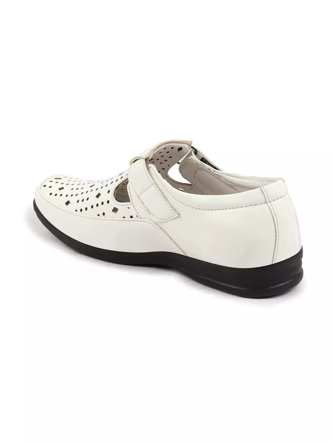 Men White Breathable Laser Cut Shoes Style Casual Slip On Sandal For All Day Comfort