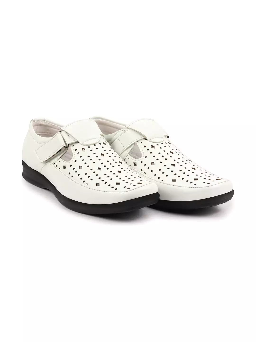 Men White Breathable Laser Cut Shoes Style Casual Slip On Sandal For All Day Comfort