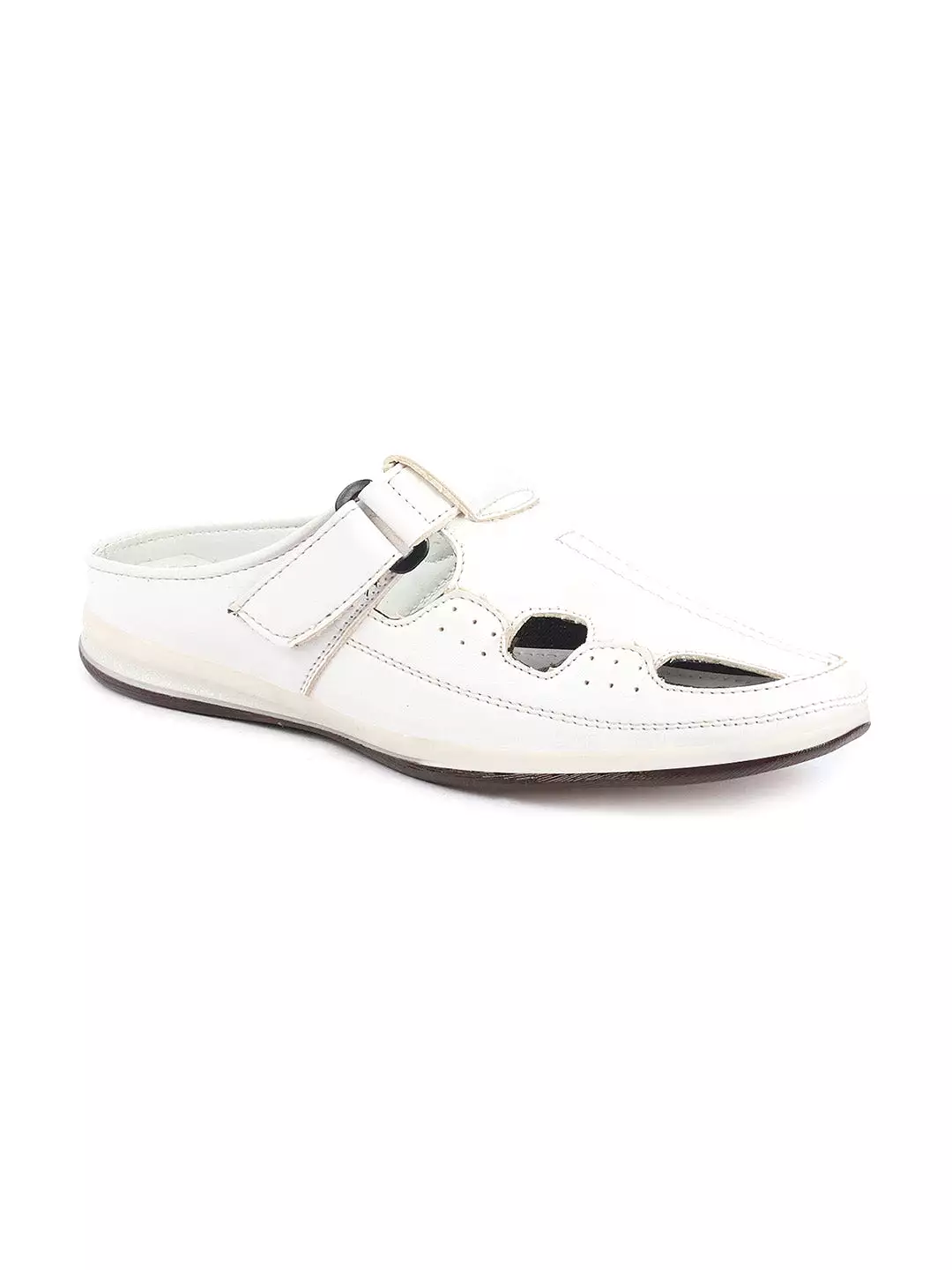 Men White Casual Back Open Perforated Day Long Comfort Slip On Sandals