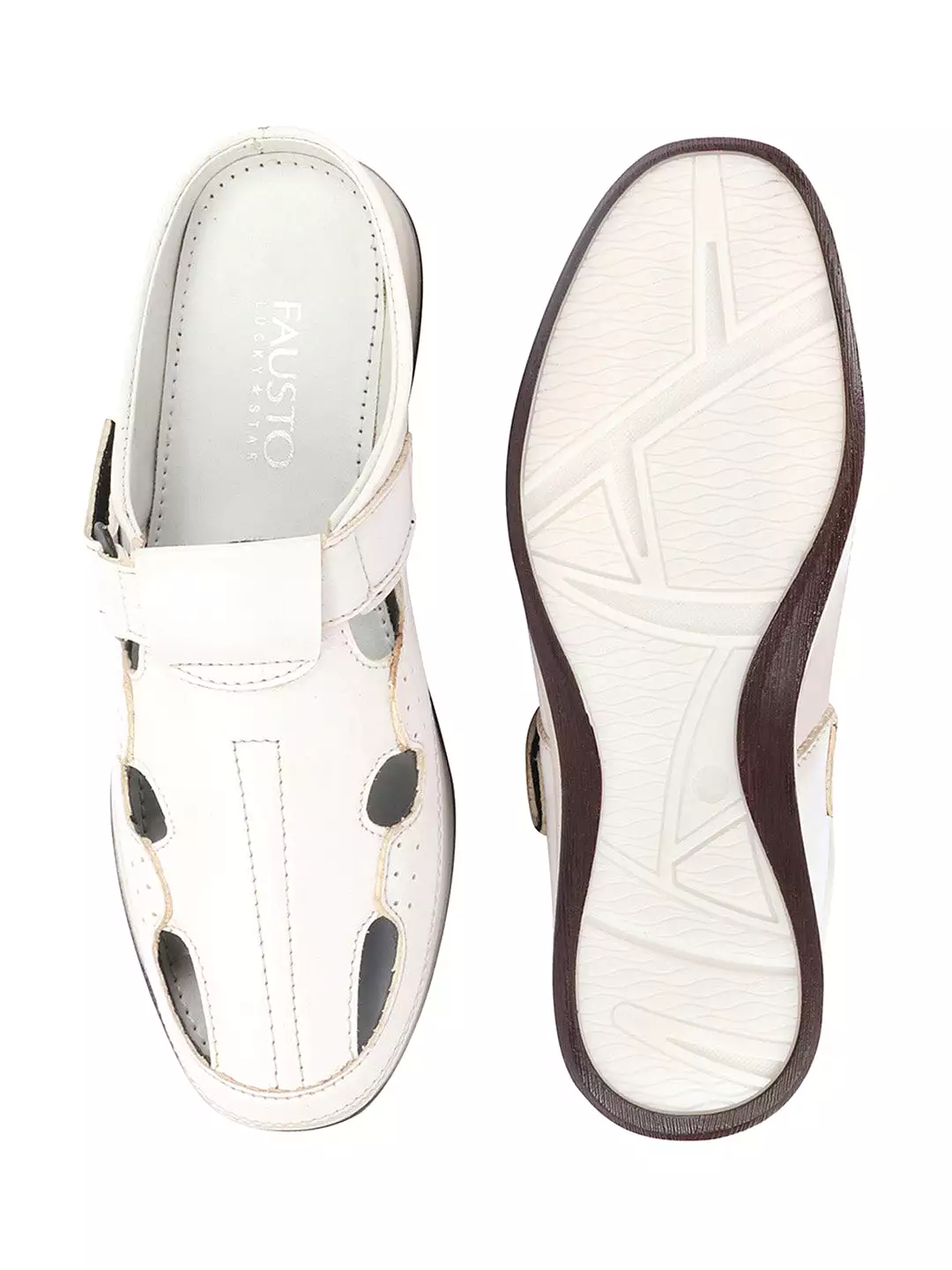 Men White Casual Back Open Perforated Day Long Comfort Slip On Sandals