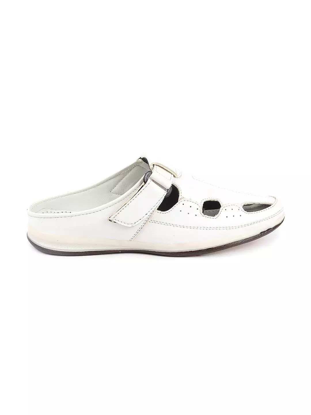 Men White Casual Back Open Perforated Day Long Comfort Slip On Sandals