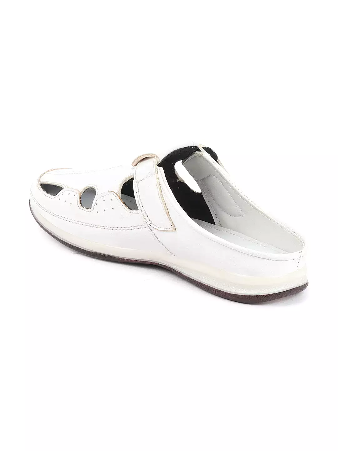 Men White Casual Back Open Perforated Day Long Comfort Slip On Sandals