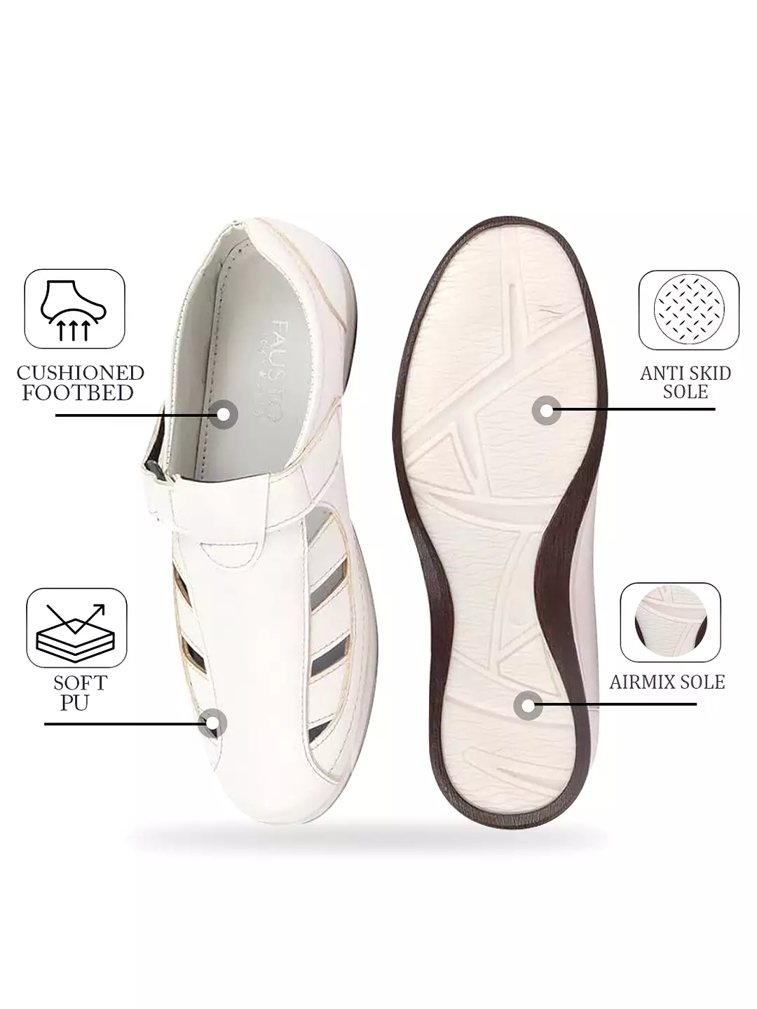 Men White Laser Cut Design Day Long Comfort Hook and Loop Casual Sandals