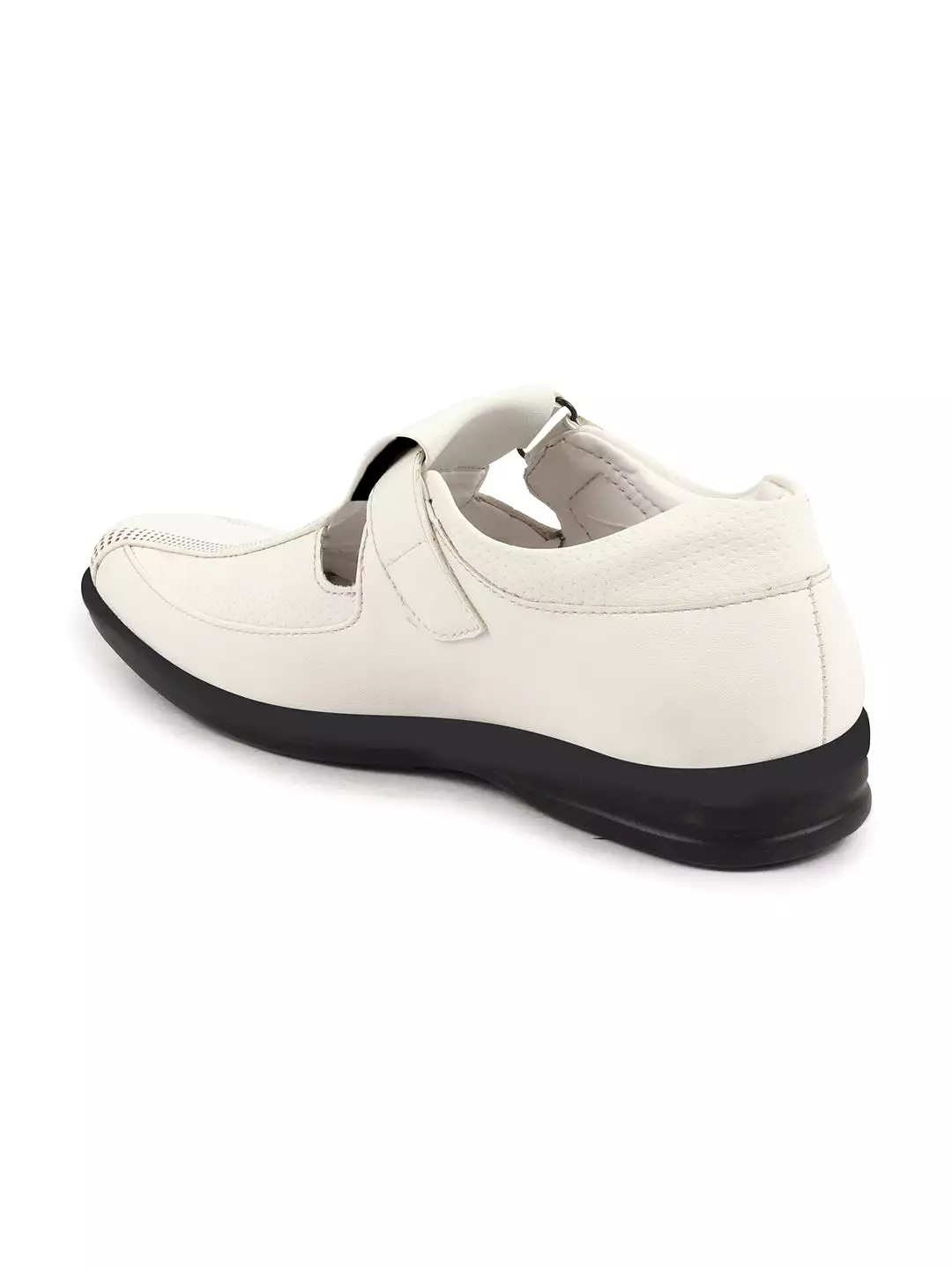 Men White Shoes Style Casual Slip On Adjustable Strap Velcro Sandal For All Day Comfort