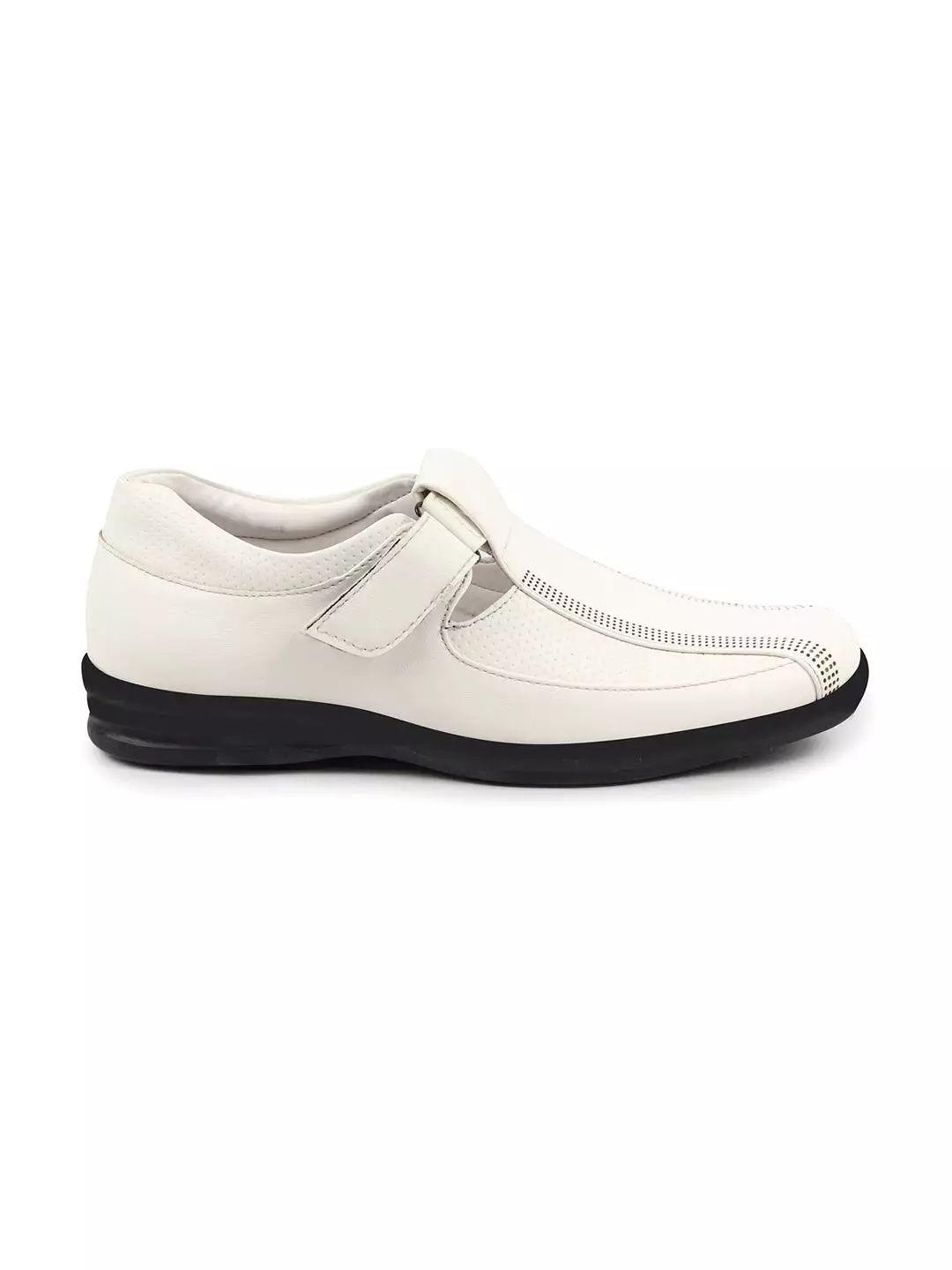 Men White Shoes Style Casual Slip On Adjustable Strap Velcro Sandal For All Day Comfort