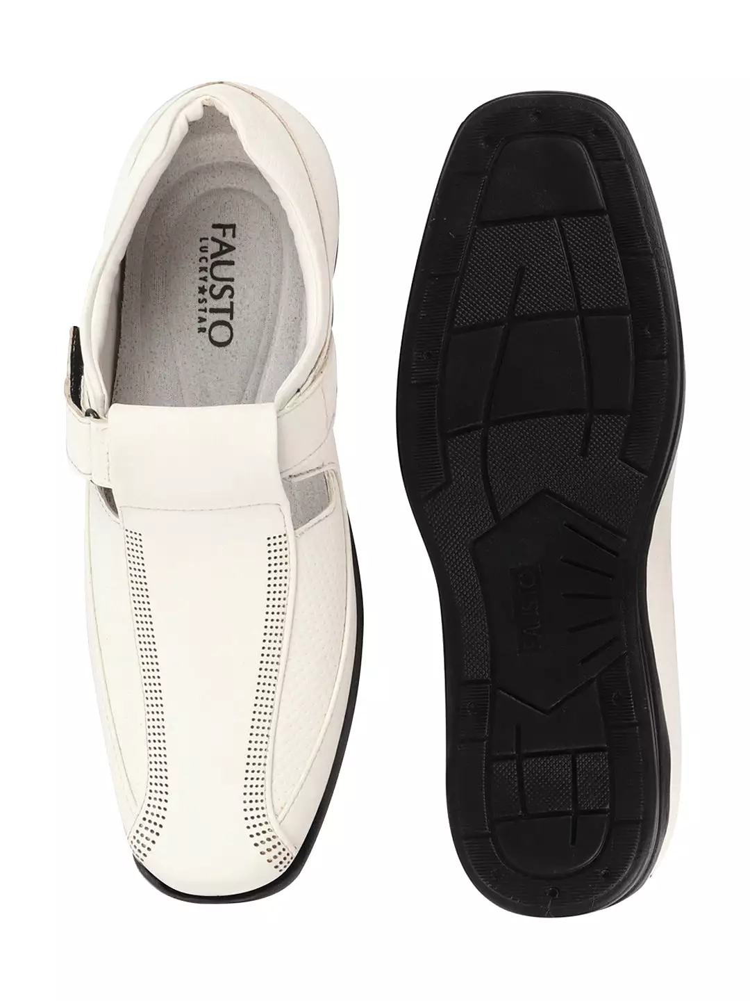 Men White Shoes Style Casual Slip On Adjustable Strap Velcro Sandal For All Day Comfort