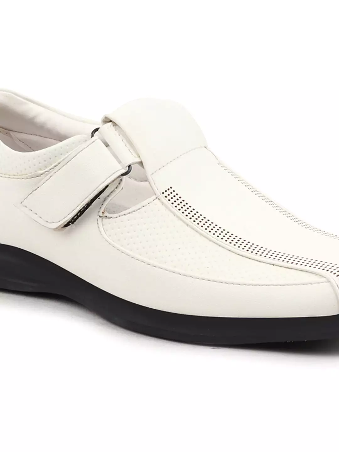 Men White Shoes Style Casual Slip On Adjustable Strap Velcro Sandal For All Day Comfort