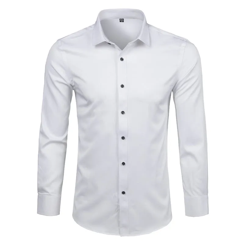 Men's White Bamboo Fiber Casual Slim Fit Non Iron Long Sleeve Shirt