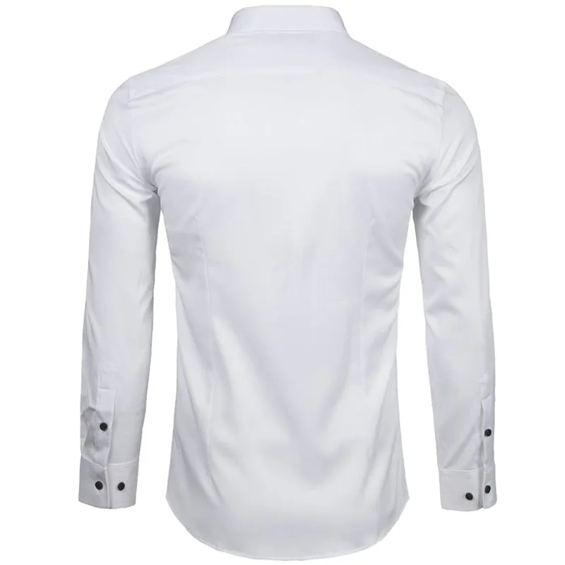 Men's White Bamboo Fiber Casual Slim Fit Non Iron Long Sleeve Shirt