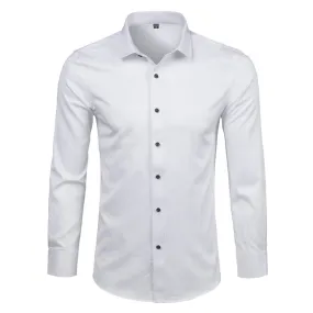 Men's White Bamboo Fiber Casual Slim Fit Non Iron Long Sleeve Shirt