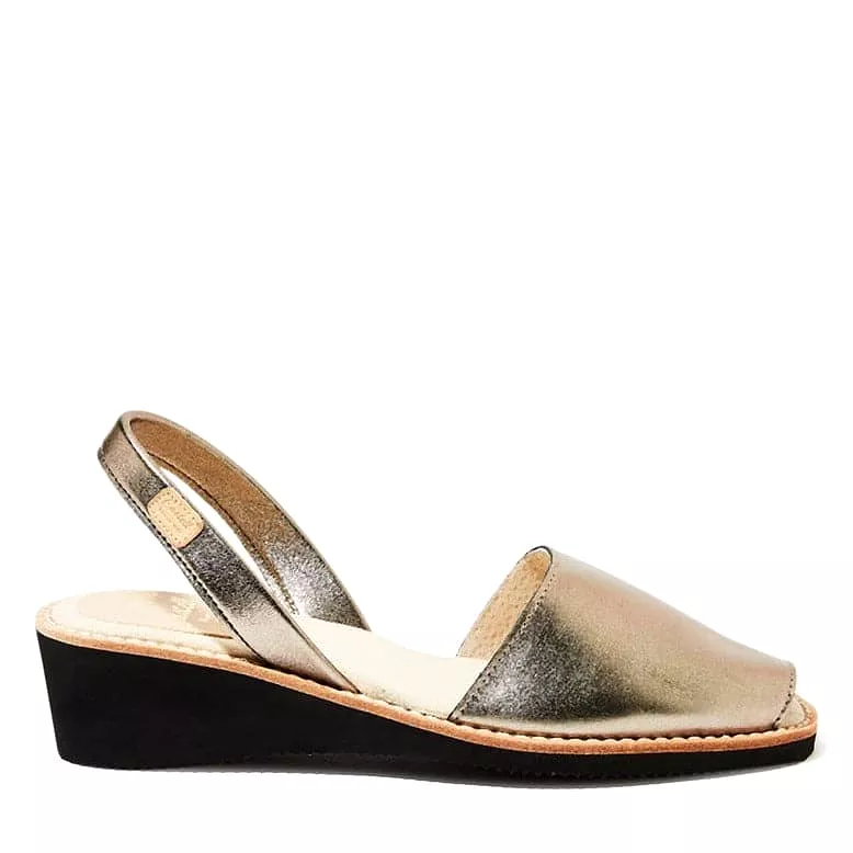 Metallic Leather Menorcan Wedge With Open Toe For Women  - Kia 1390