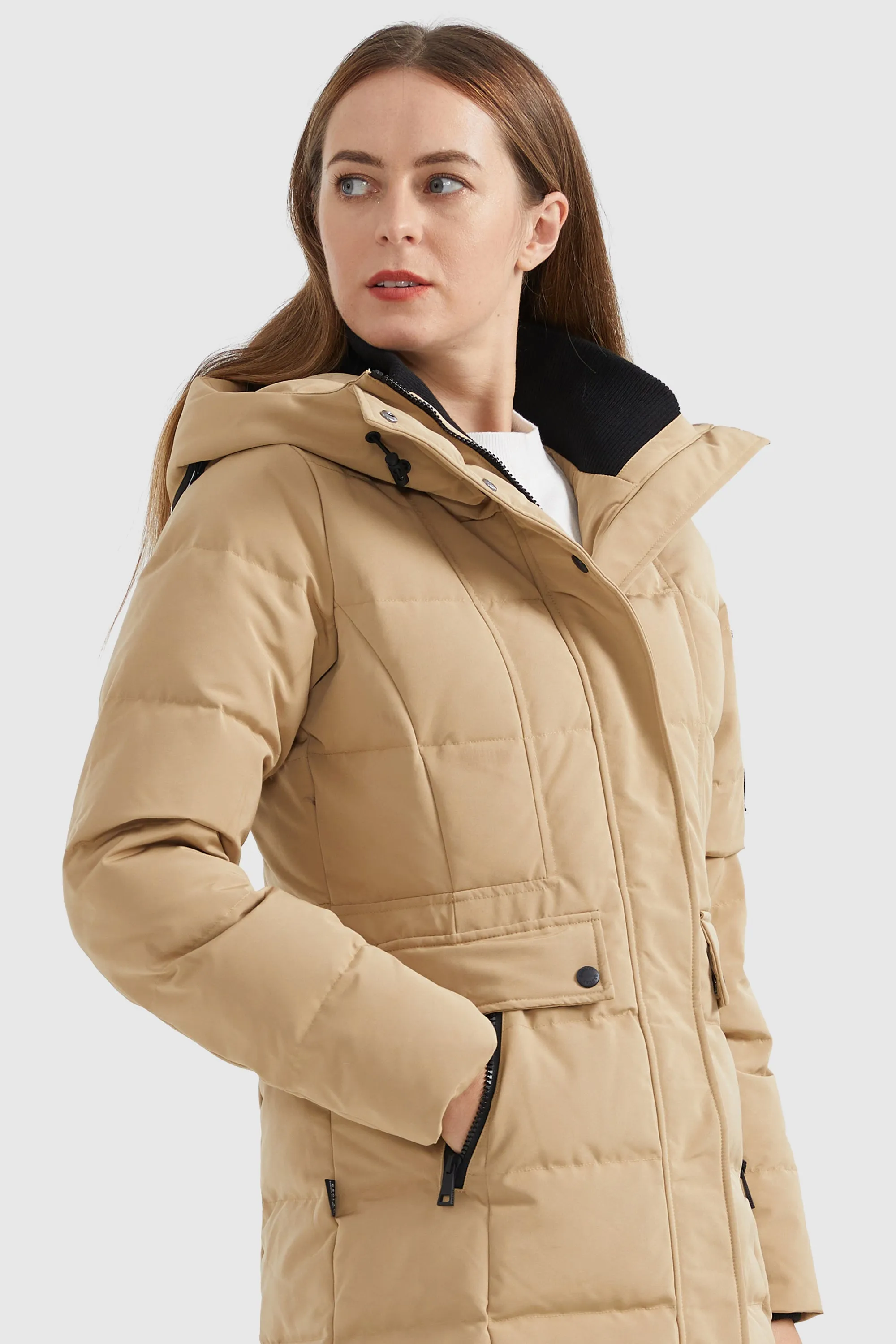 Mid Length Slant Pocket Puffer Jacket