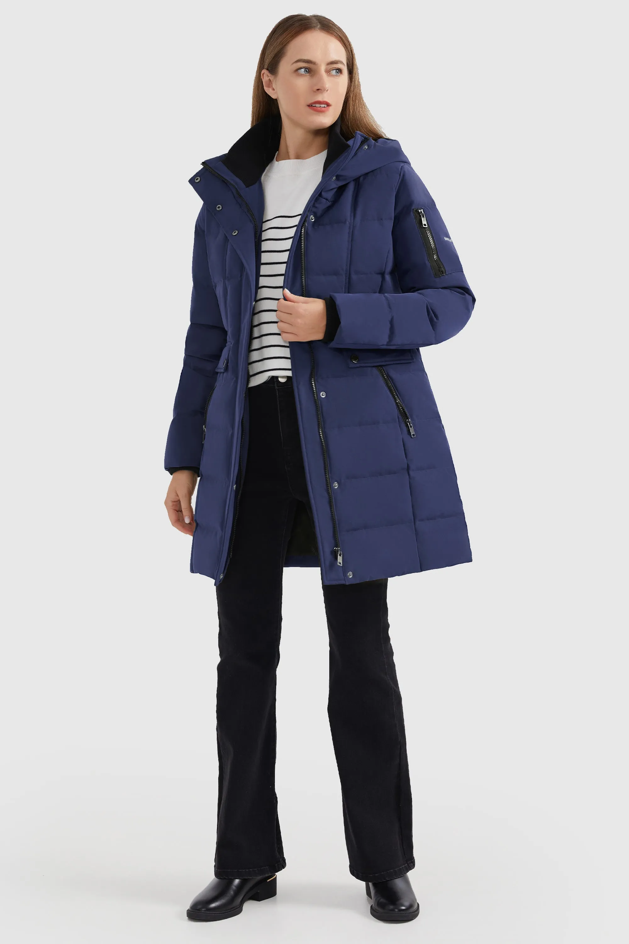 Mid Length Slant Pocket Puffer Jacket