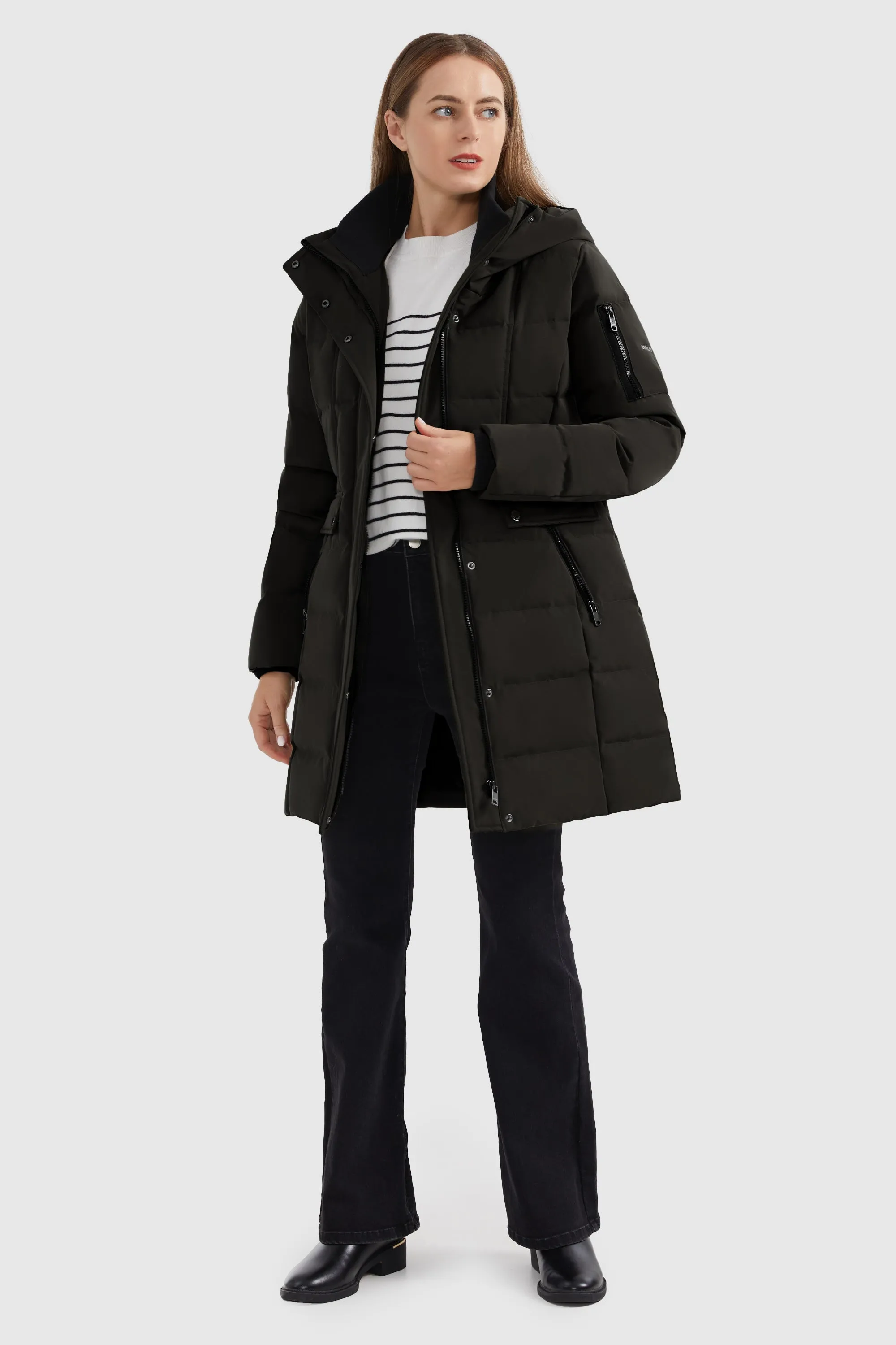 Mid Length Slant Pocket Puffer Jacket