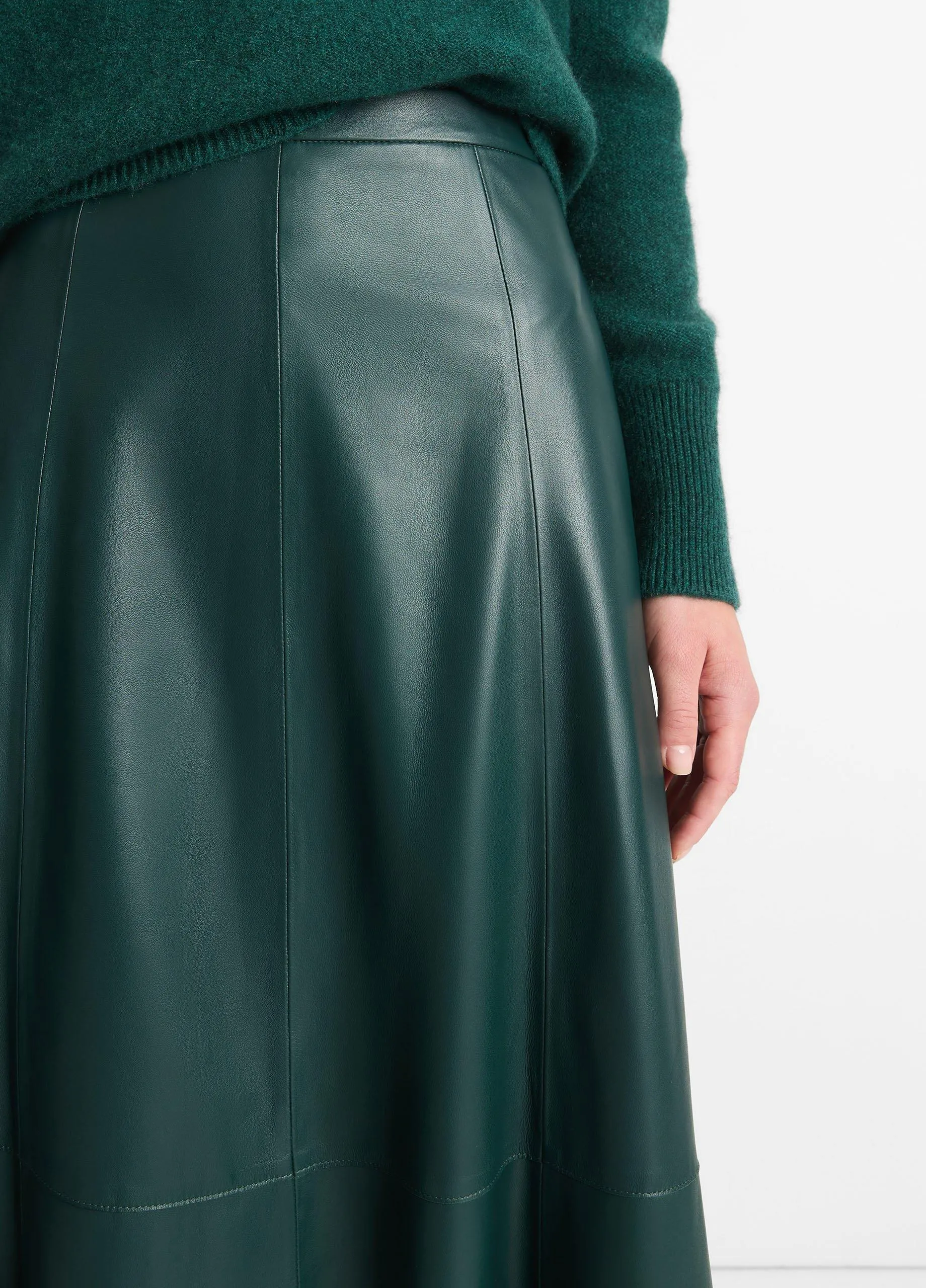 Mid-Rise Flared Leather Skirt