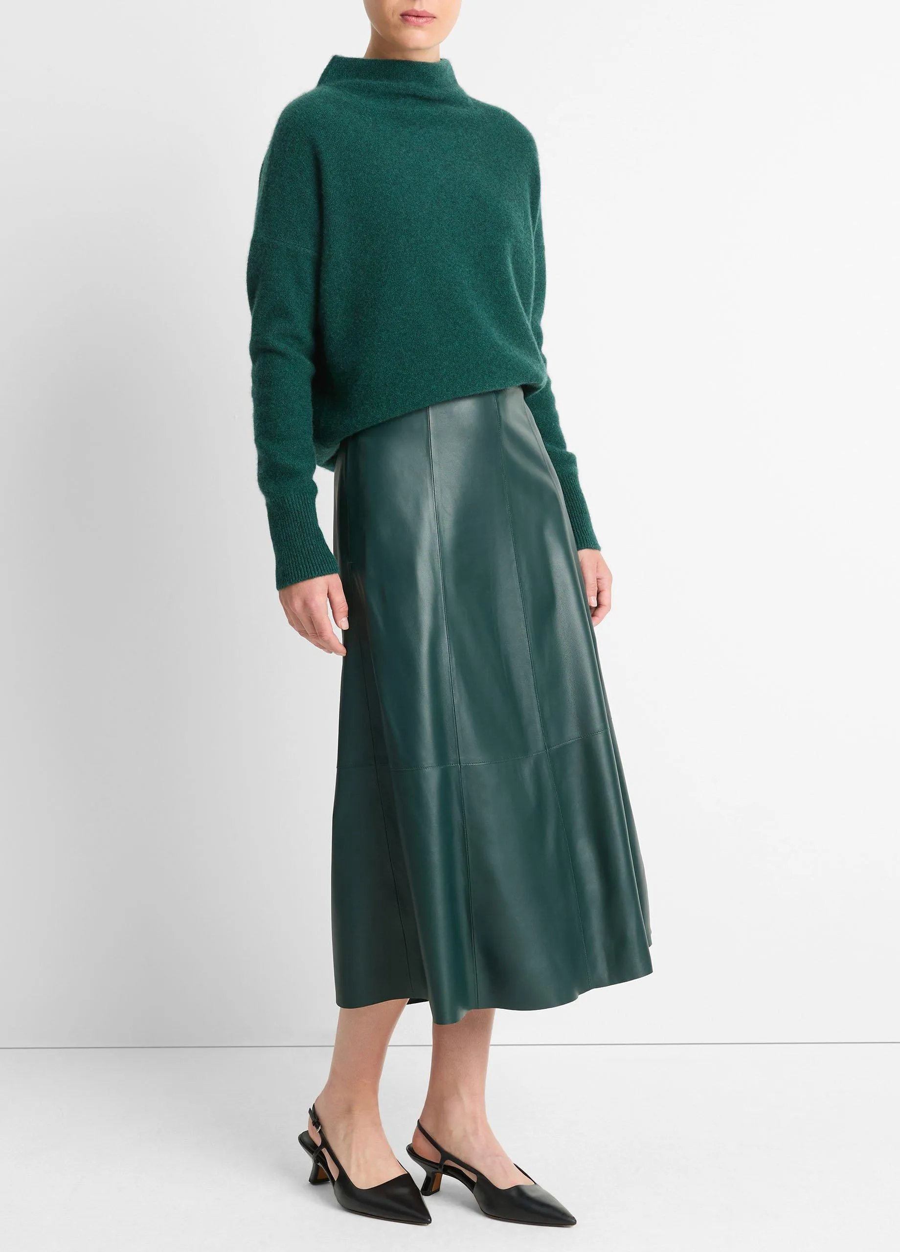 Mid-Rise Flared Leather Skirt