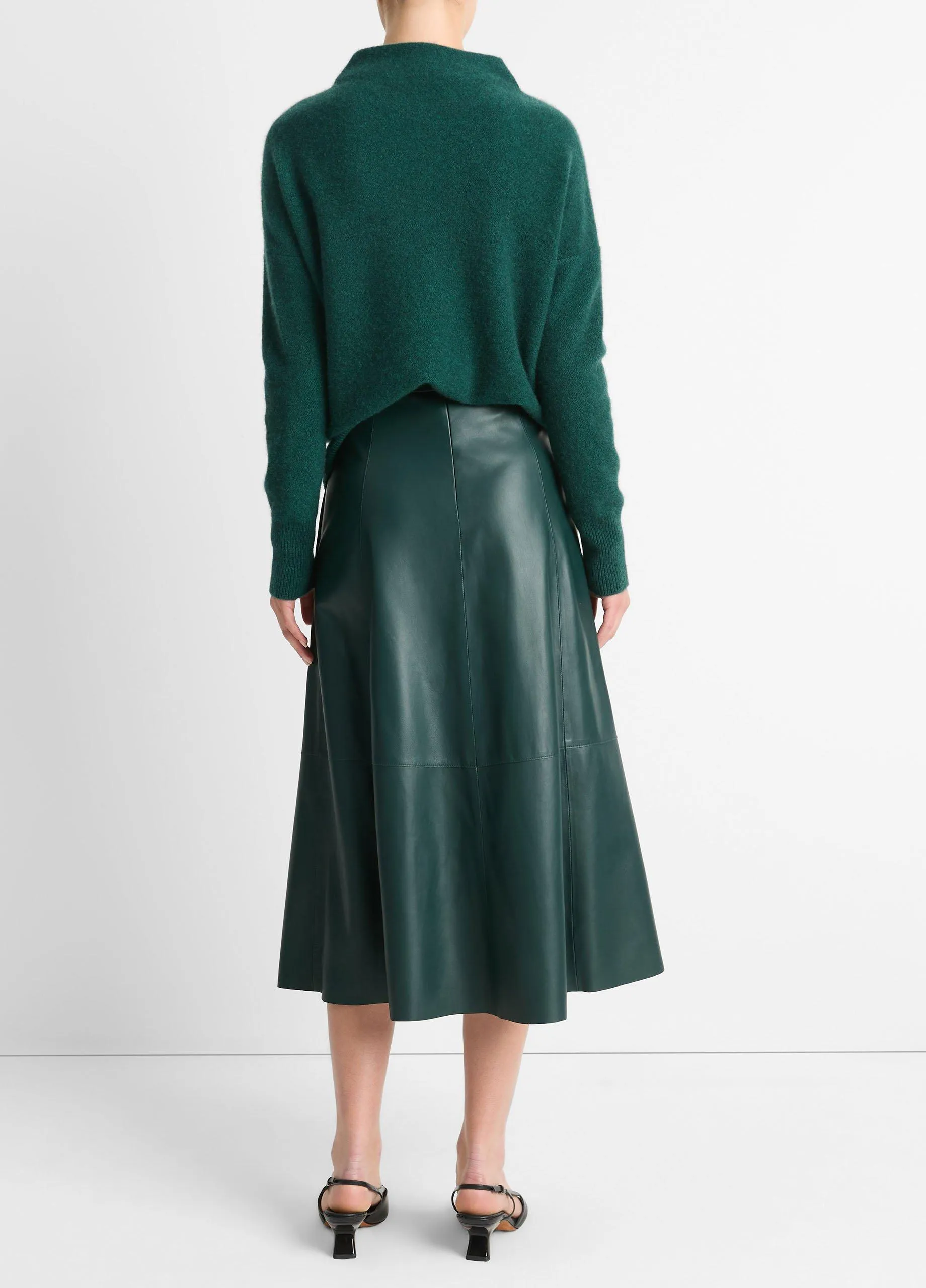 Mid-Rise Flared Leather Skirt