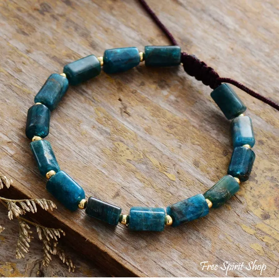 Natural Blue Apatite Tube Bead Bracelet