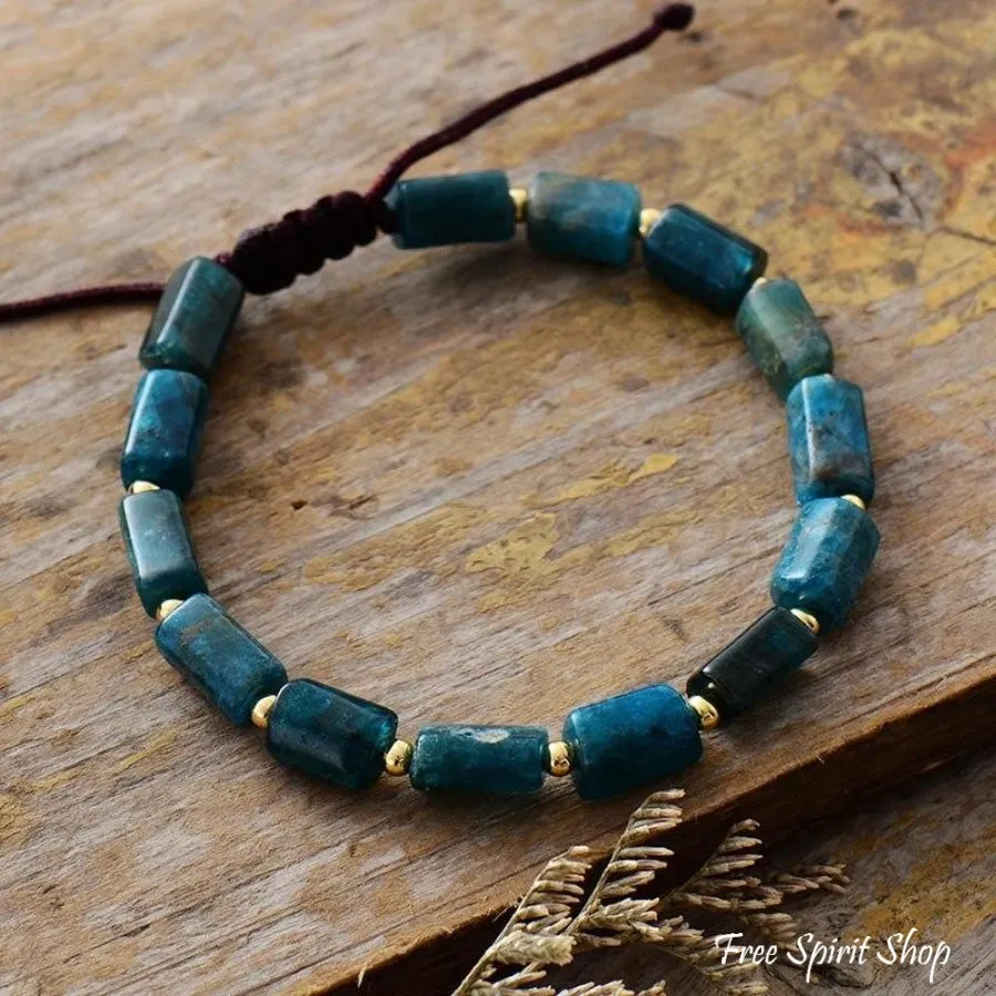 Natural Blue Apatite Tube Bead Bracelet