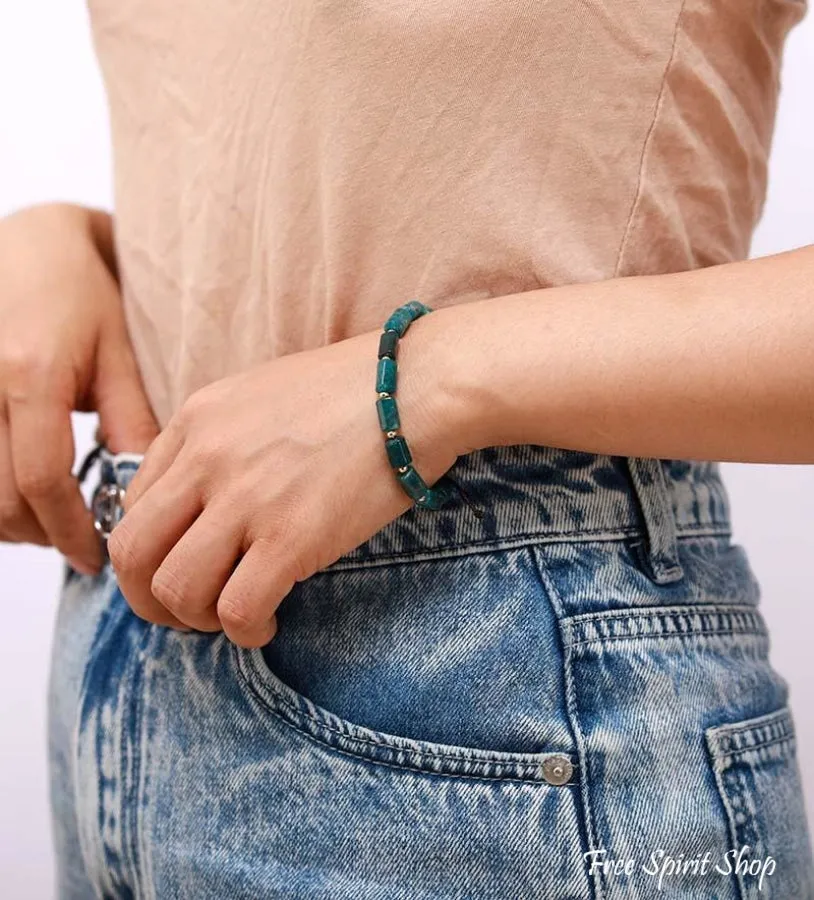 Natural Blue Apatite Tube Bead Bracelet