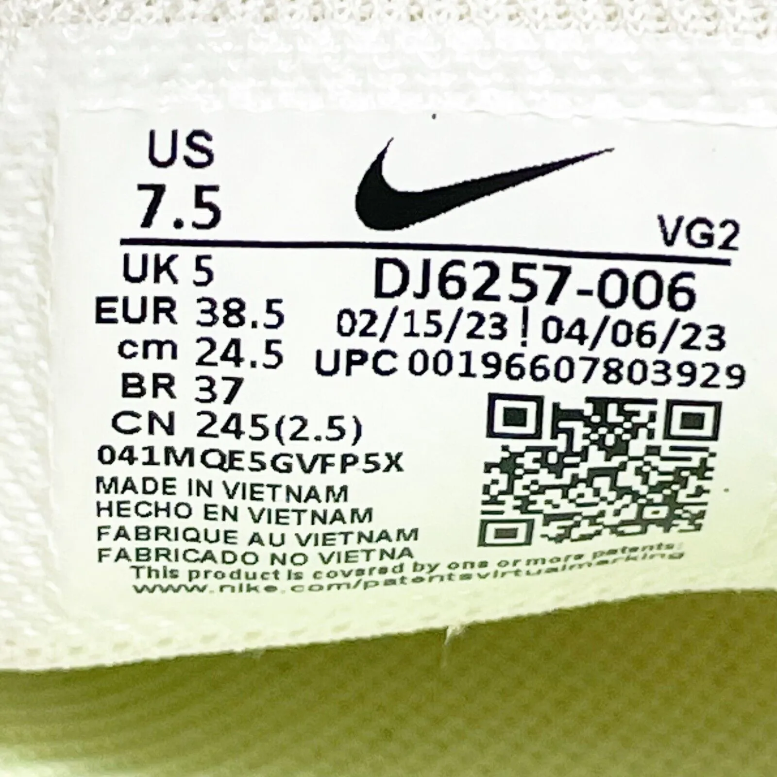 Nike Womens Tanjun DJ6257-006 White Running Shoes Sneakers Size 7.5