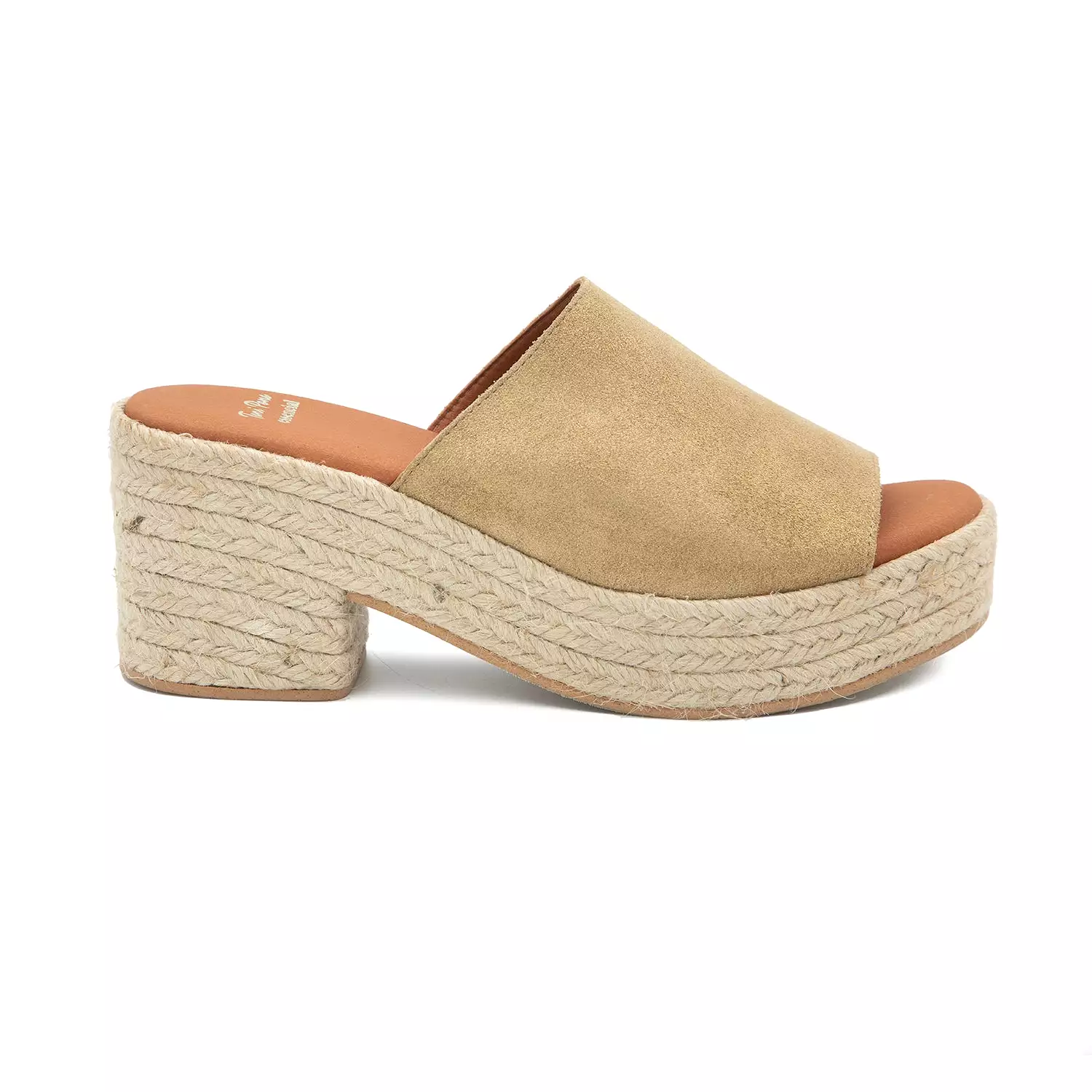 Open Toe Leather Espadrille with Wide Heel for Women- Andrea