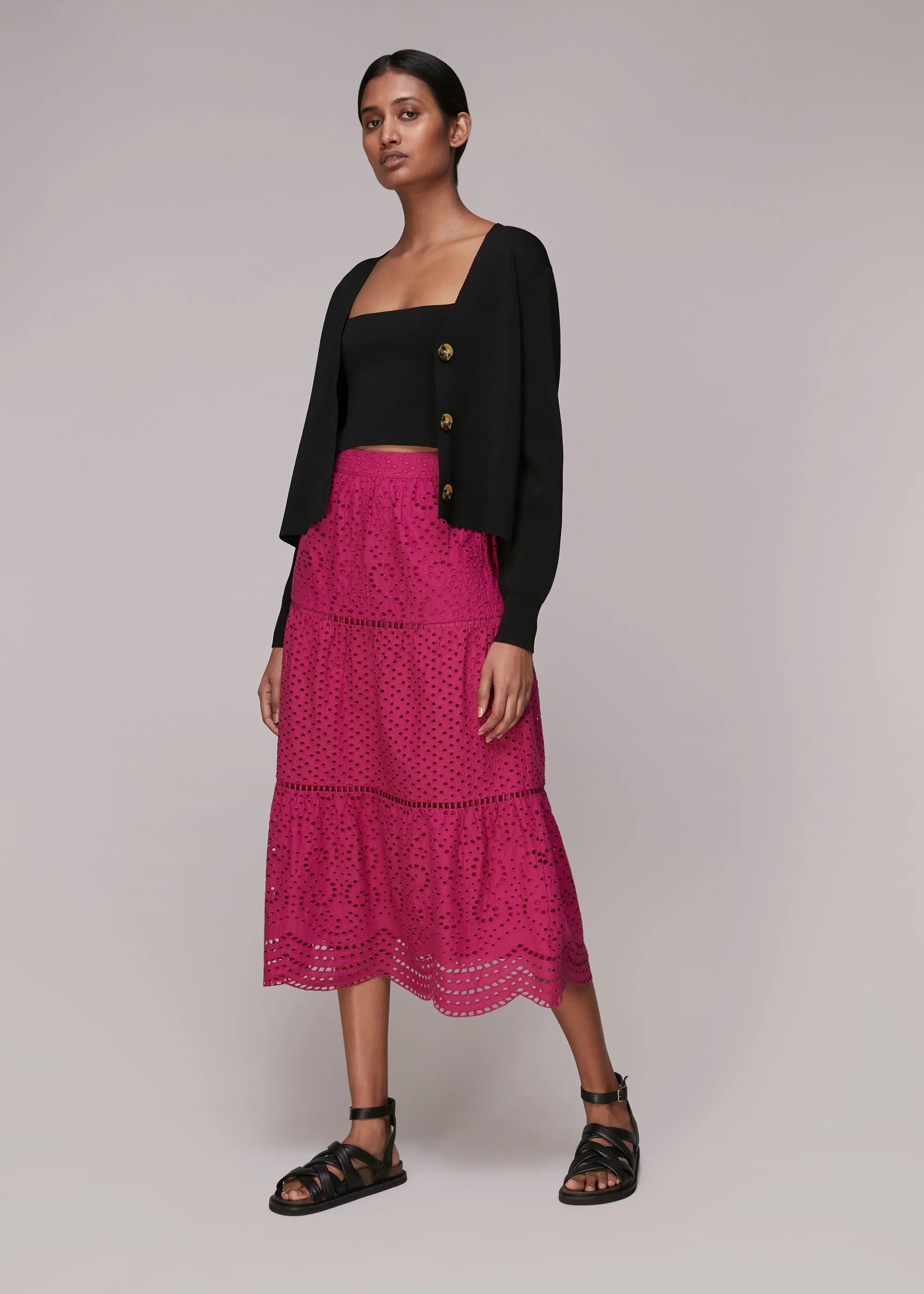 Pink Broderie Midi Skirt