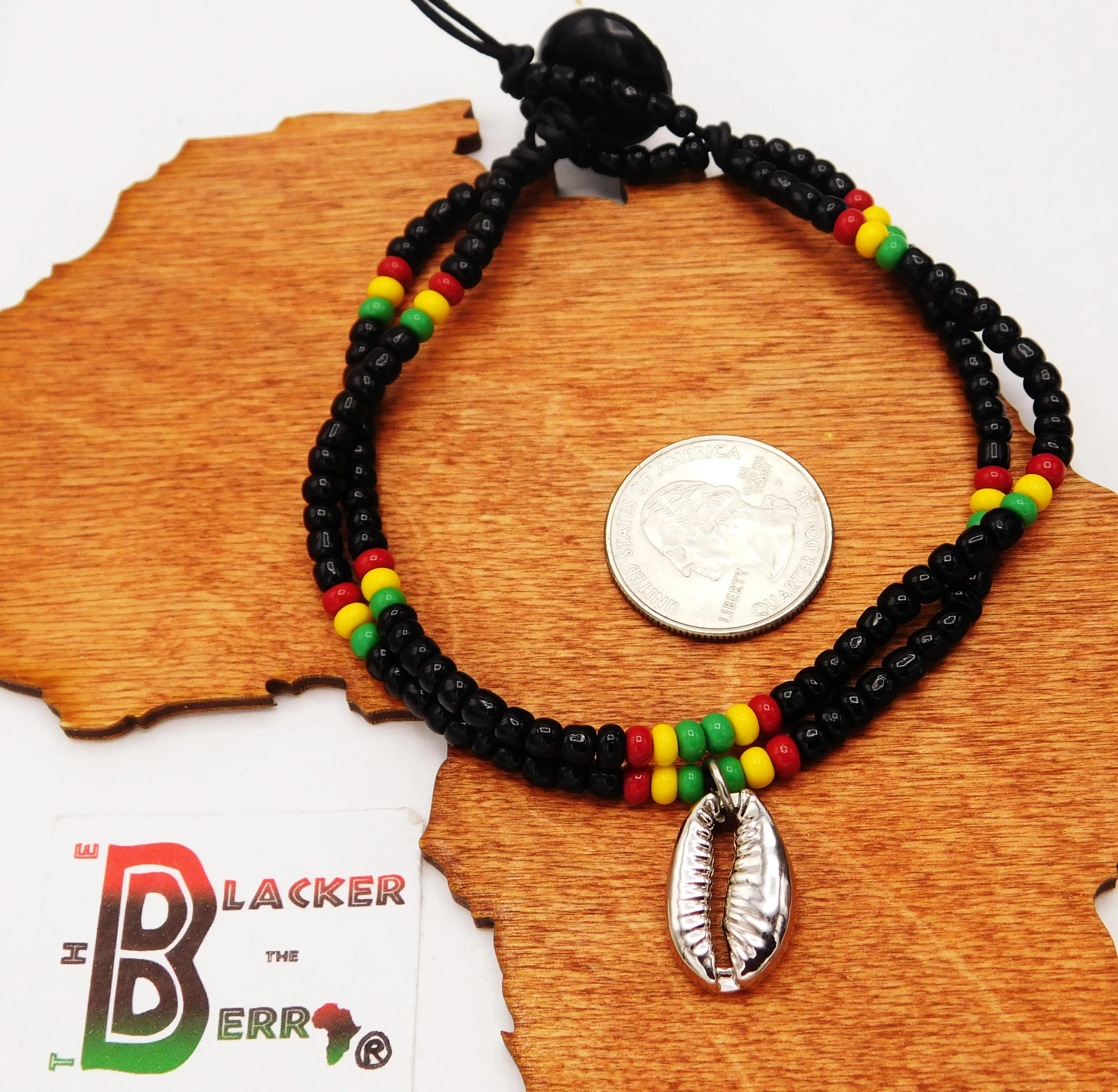 Rasta Anklet Stainless Steel Cowrie Shell Handmade Ethnic Beaded