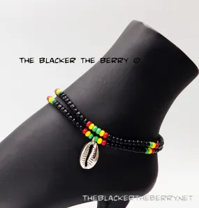 Rasta Anklet Stainless Steel Cowrie Shell Handmade Ethnic Beaded